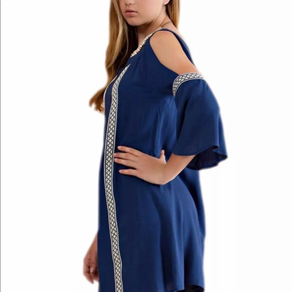 Entro blue bohemian cold shoulder dress - Picture 3 of 6